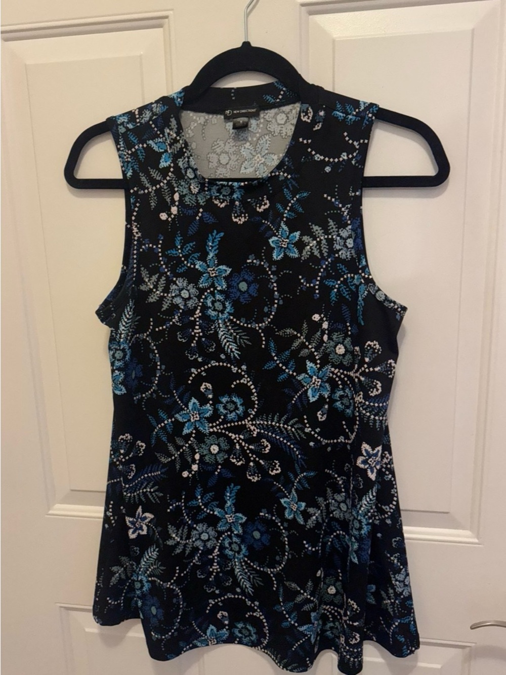 new directions Black Tank Top with Blue Floral Print